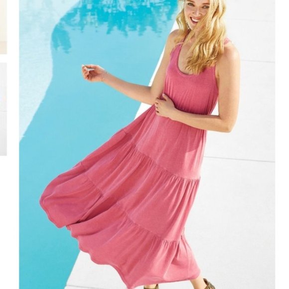 Sundry Dresses & Skirts - Sundry Racerback Tiered Maxi Jersey Dress in Pink